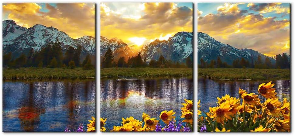 3 Pieces Mountain Canvas Wall Art for Living Room Nature Landscape Picture Sunflower Wall Decor for Bedroom Home Decoration Sunrise Grand Teton National Park Painting Framed Artwork - 20"x28"x3 Panels 3 Pieces Mountain Canvas Wall Art for Living Room Nature Landscape Picture Sunflower Wall Decor for Bedroom Home Decoration Sunrise Grand Teton National Park Painting Framed Artwork - 20"x28"x3 Panels
