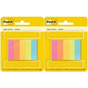 Post-it Page Markers, Assorted Fluorescent Colors, 1/2 in x 1-3/4 in, 500 Sheets, 10 Pads (670-5AF), Repositionable Writable Sticky Tabs for Books & Documents