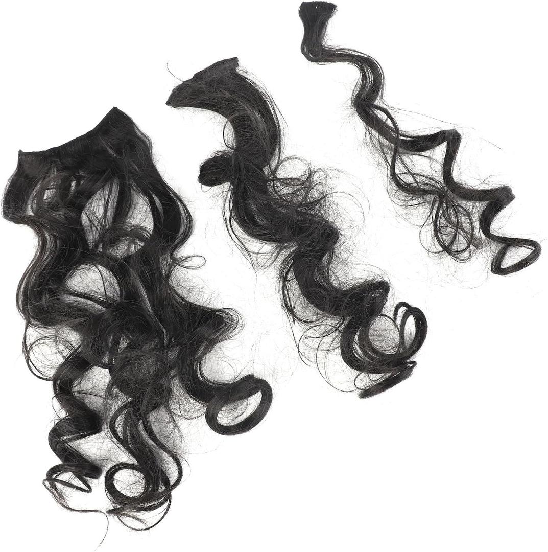 Clip in Long Wave Hair Extension Synthetic Black Hairpieces for Women, 18''