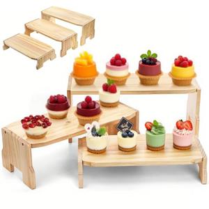Eorbow 3 Tier Wood Cupcake Stand, 16" Tiered Display Riser for Food, Rustic Buffet Table Risers with Anti-slip Pads for Dessert, Shelf Organizers for Market Retail Vendors Wedding