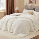 BEDELITE Fleece Queen Comforter Set -Super Soft & Warm Fluffy Cream White Bedding, Luxury Fuzzy Heavy Bed Set for Winter with 2 Pillow Cases
