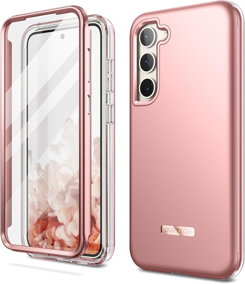 SURITCH for Samsung Galaxy S23 Case, [Built-in Screen Protector] [Dual-Layer Protection ] Full Protection Shockproof Rugged Bumper Phone Protective Cover for Samsung S23 6.1 Inch - Rose Gold