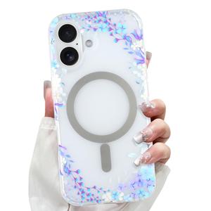 LSL Magnetic Case for iPhone 16 Cute Flower Pattern - Purple