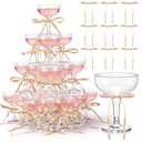 Zopeal 30 Set Disposable Plastic Coupe Glasses With Satin Ribbon Bow 5 oz Acrylic Champagne Tower Cocktail Unbreakable Plastic Martini Margarita Glasses for Birthday Wedding Party Bar (Champagne Gold)