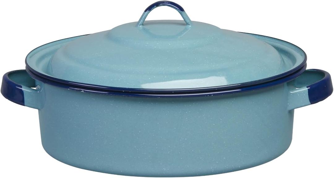 5-Quart Casserole Dish with Lid, Durable Enamel Steel, Oven & Induction Safe Casserole Dishware - Hispanic Dutch Oven for Arroz Con Pollo, Stews, Large Family Meals (Turquoise Blue)