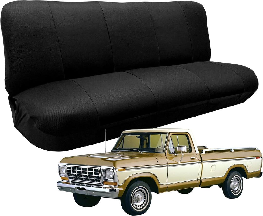 Custom-Fit Bench Seat Covers Replace for 1969-1996 Ford F100 F150 F250 Series Without Headrests, Sandwich Airmesh Fabric Breathable Composite Soft Foam Lining Classic Trucks Seat Protector (Black)