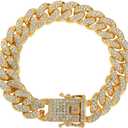 Chain Dog Collar, Bling Diamond Cuban Link Dog Collars Glitter Chain Rhinestone Puppy Necklace for for Small Medium Large Pet Dogs (Gold, 14 inch)