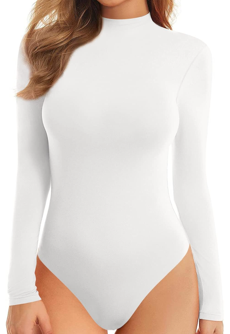 MANGOPOP Long Sleeve Double Lined Bodysuit for Women Mock Turtle Neck Body Suit Tops L MANGOPOP Long Sleeve Double Lined Bodysuit for Women Mock Turtle Neck Body Suit Tops L
