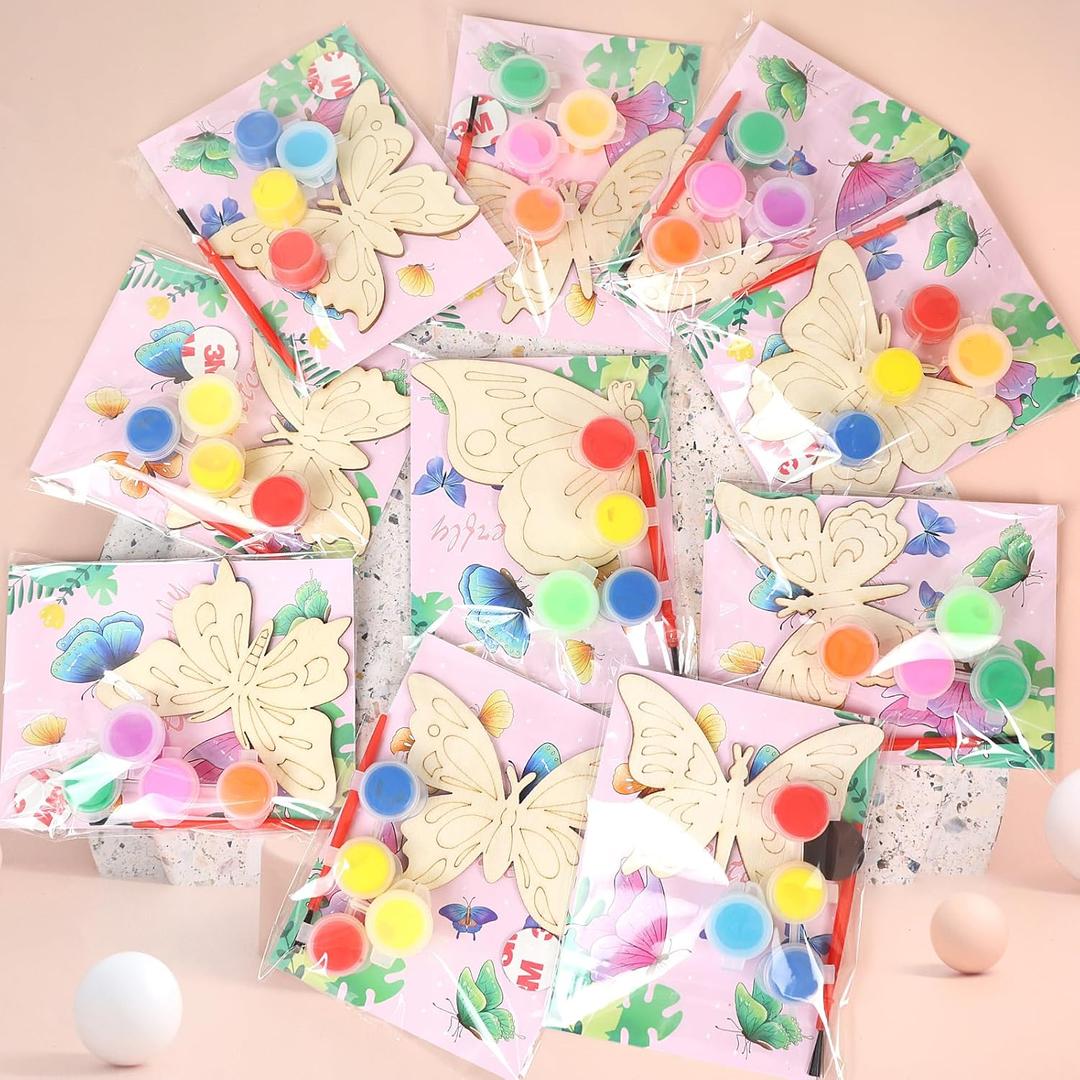LARDUX Butterfly Party Favors, 24PCS DIY Wooden Arts & Crafts Painting Kit for Kid, Glow in The Dark Party Favors, Family Crafts Birthday Party, Christmas Gifts Toys for Boys Girls