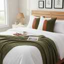 Set of 2 Farmhouse Cotton Throw Pillow Covers 18x18 Decorative Rustic Pillow Case Olive Green and White Square Cushion Case for Sofa Couch Bed Modern Faux Leather Pillowcase