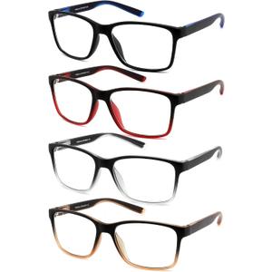 Reading Glasses for Men 4-Pack Stylish Computer Readers with Spring Hinges, Anti Glare/Eye Strain Filter UV Ray Blue Light Blocking Two-Tone Reader Eyeglasses,+1.25 Magnification Strength
