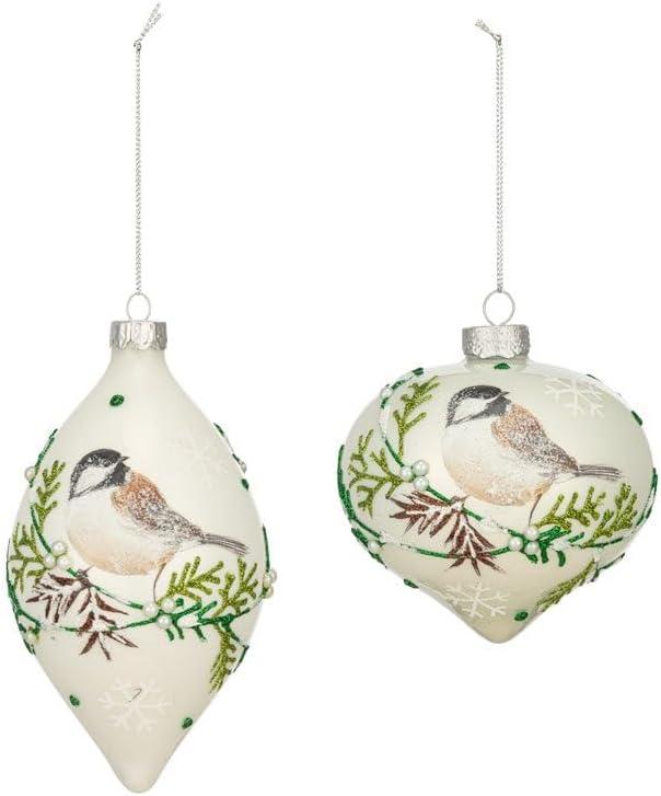Napco Assorted 4 inch Hand-Painted Chickadee Bird Christmas Ornaments, Pack of 2 Winter Woodland Holiday Dcor
