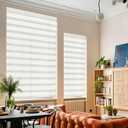 GHV Cordless Zebra Blinds for Windows Free-Stop Shades Light Filtering Dual Layer Light Control for Day and Night (Beige, 33 in (W) x 64 in (H))