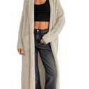 Saodimallsu Womens Open Front Long Cardigan Sweaters Oversized Chunky Fuzzy Lapel Fall 2025 Trendy Duster Sweater Coats Khaki XL