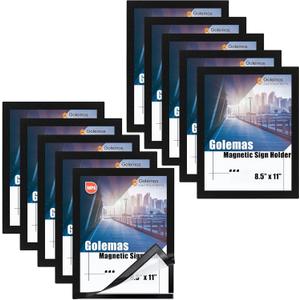 Magnetic Sign Holder, 8.5 x 11 Wall Mount Self Adhesive Document Display Frames, Double Sided Display for Glass Window (Black, 10 Pack)