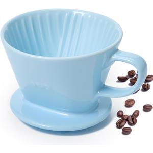 Pour Over Coffee Dripper, Ceramic Pour Over Coffee Maker with 3 Holes Flat Bottom, Easy Manual Brew Maker, Porcelain Slow Filter Cone for Travel, Camping, Office, Home, Blue