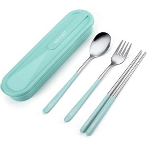 Travel cutlery set, 18/8 stainless steel cutlery, Reusable utensils set with case, Portable Silverware Lunch Box for Camping and Office 