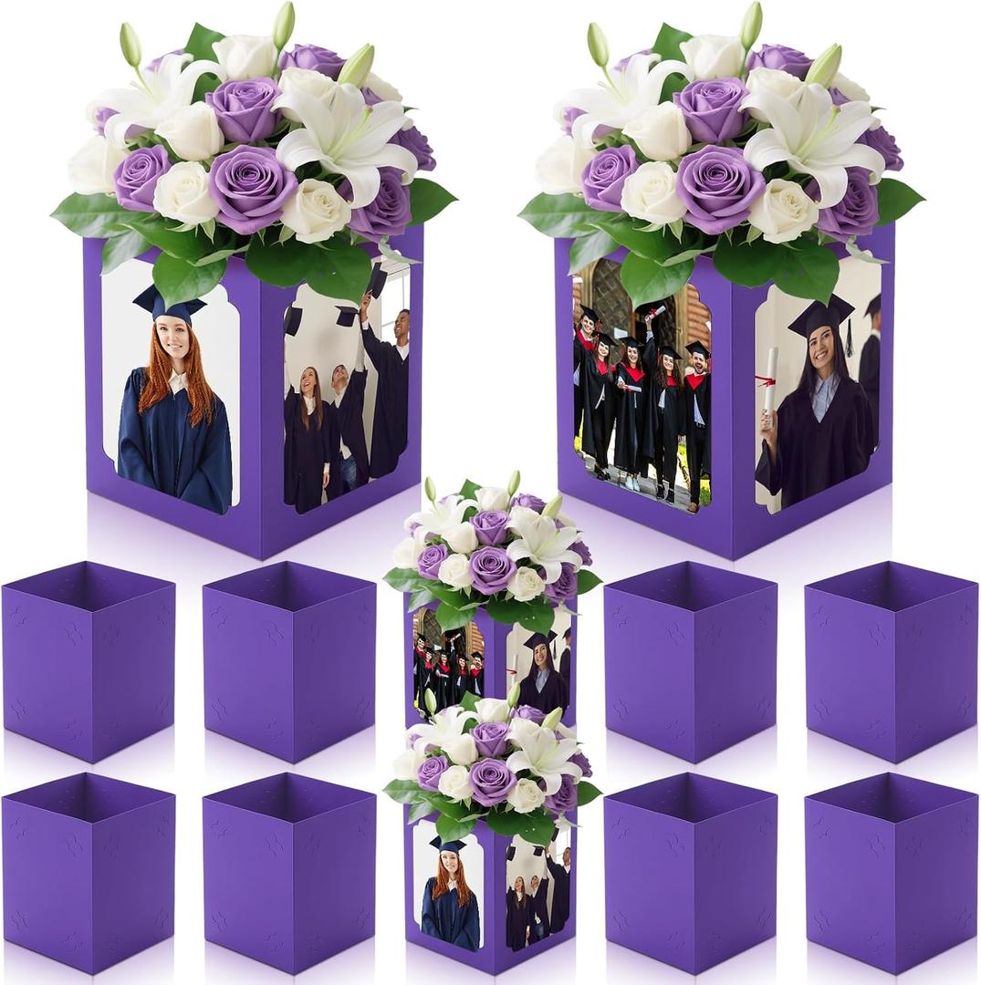 Spiareal 6 Pcs Graduation Box Centerpieces for Table 6/7 Inch Photo Frame Display Congrats Grad Party Favor Gift Picture Table Box Photo Props Frame for Graduation Decoration(Purple)