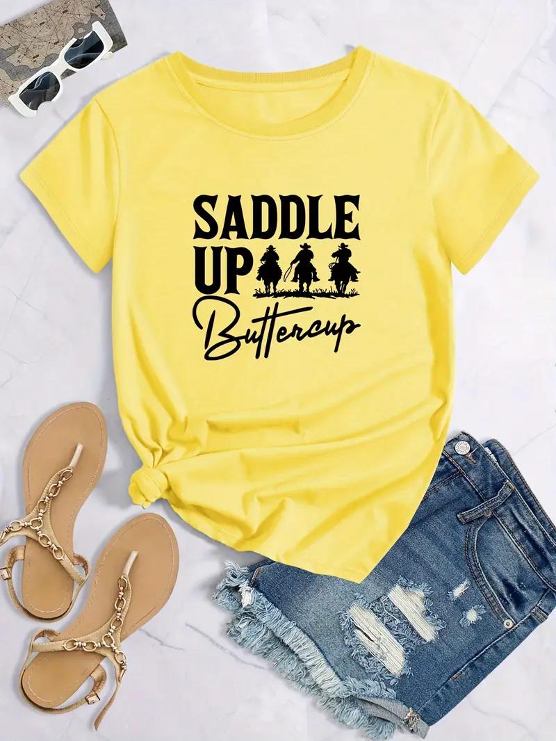 Saddle Up Buttercup Shirt Cowboy T-Shirt Vintage Western Shirt Women Cowgirl Tees Country Girl Horse Riding Tshirt Casual Tops Yellow M