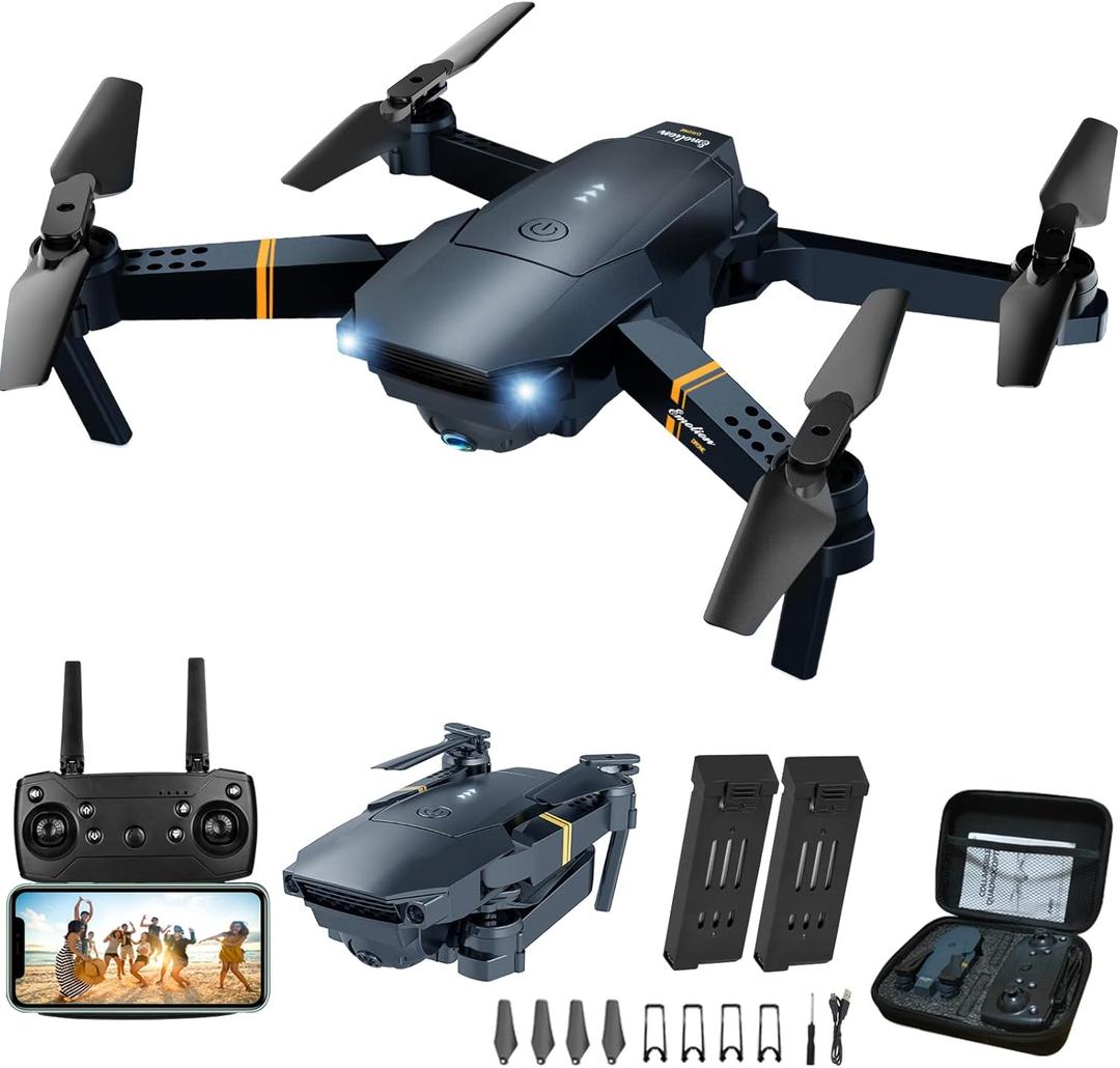 Drones with Camera for Adults Kids, Foldable RC Quadcopter, Helicopter Toys, 1080P FPV Video Drone for Beginners, 2 Batteries, Carrying Case, One Key Start, Altitude Hold, Headless Mode,3D Flips