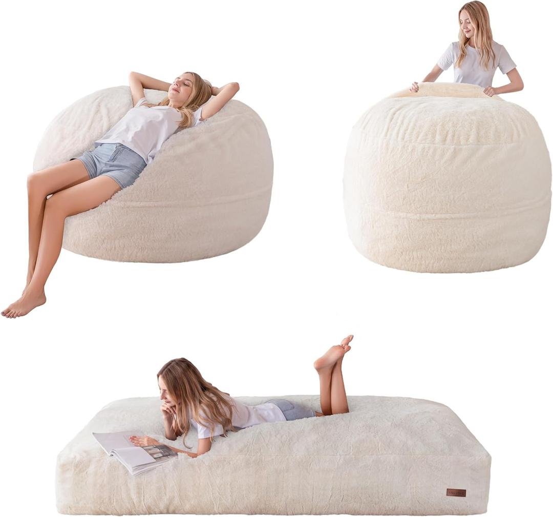 MAXYOYO Giant Bean Bag Chair Bed for Adults, Convertible Beanbag Folds from Lazy Chair to Floor Mattress Bed, Large Floor Sofa Couch, Big Sofa Bed, High-Density Foam Filling, Machine Washable, Twin
