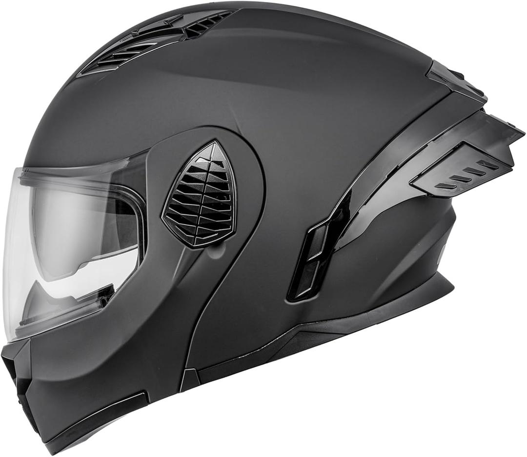 Modular Motorcycle Helmets Full Face Flip up Street Bike Motorcycle Helmet for Unisex Adult Model-167 (Medium, Matte Black)