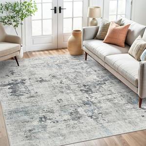 Soalmost Abstract Rug 5x7 Machine Washable Area Indoor Grey Low Pile Non-Slip Foldable Thin Accent Rugs for Bedroom Living Room Dining Room
