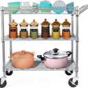 WDT Heavy Duty 3 Tier Utility Cart,Wire Rolling Carts with Wheels, Commercial Grade Service Cart with Shelving Liners and Handle Bar Metal Carts for Kitchen Office Hardware
