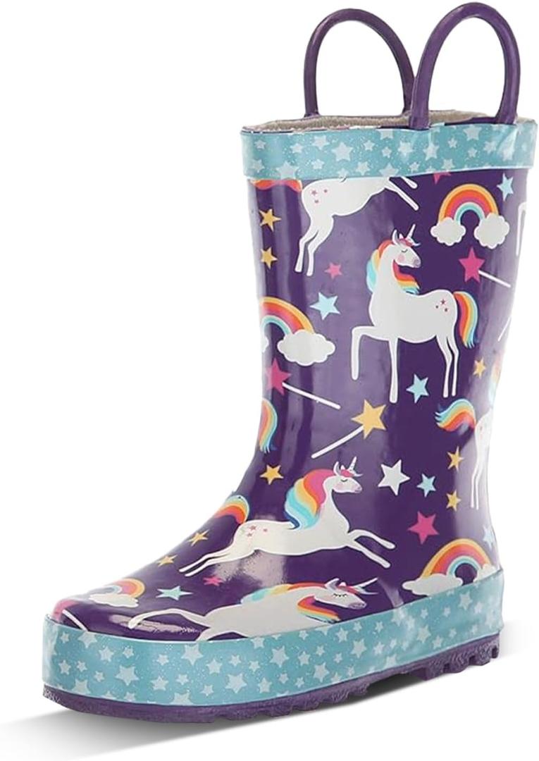 Western Chief Rain Boots with Pull on Handles for Toddlers and Kids - Premium Waterproof Boots for Boys and Girls (Unicorn Dreams)