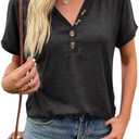 KevaMolly Womens Button V Neck T Shirts Short Sleeve Tshirt Shirts Casual Loose Fit Tops 2026 Summer Beach Outfits Clothes (M)