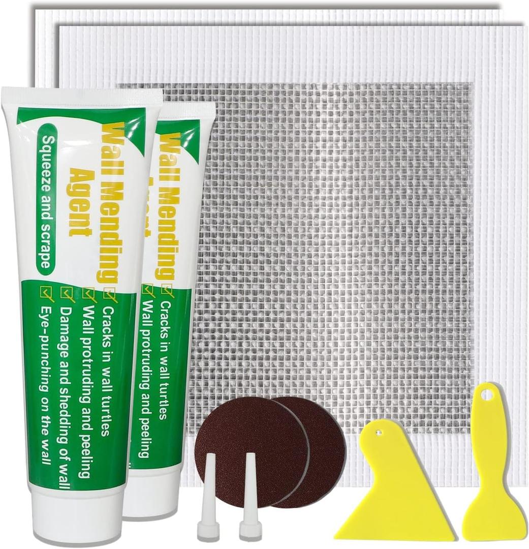 Wall Patch Repair Kit, 500g Wall Mending Agent Drywall Repair Putty & 8 Inch Mesh Drywall Repair Kit, with Scraper and Sandpapers.