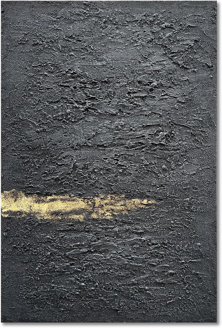 Hand Painted 36x24 inch Black and Gold Abstract Wall Decoration Oil Painting Thick Texture Minimalist Art