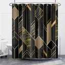 Black Marble Shower Curtain for Bathroom Abstract Gold Stripe Lines Fabric Shower Curtains Waterproof Modern 72x72inches Bathtub Shower Curtain Set with Hooks