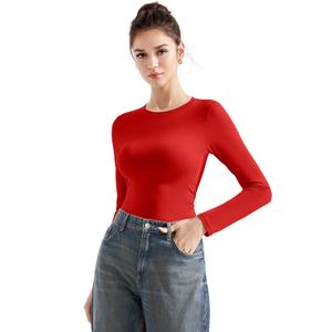 SUUKSESS Women Crew Neck Fitted T Shirts Cotton Jersey Basic Long Sleeve Crop Tops (Navy, S) (Blue, S)