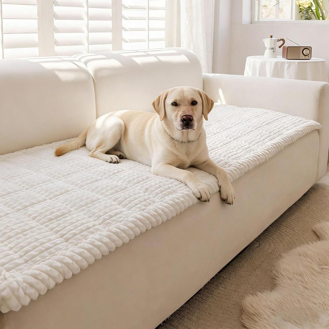 Couch Cover for Dogs Washable, Non Slip Couch Covers for 3 Cushion Sofa Pet Friendly, Fuzzy Pet Couch Cushion Covers for Dog, Thick, Soft for Sofa Protector (White, 27.6" x 70.9"/70 x 180cm)