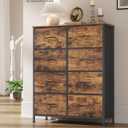 SONGMICS Dresser for Bedroom, Chest of Drawers, Steel, MDF, 8 Non-Woven Fabric Drawers, Storage Organizer Unit, Closet, Entryway, Rustic Brown and Ink Black ULGS124B02S