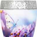 Urn for Ashes for Women or Man, Cremation Urns for Human Ashes Adult Female and Male, Funeral Decorative Urns, Burial Urn, Hand Engraving, Blue Butterfly & Pink Flower - Large Full Size
