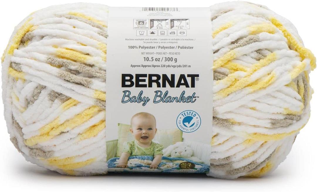 Bernat BABY BLANKET BB Chick & Bunnies Yarn - 1 Pack of 10.5oz/300g - Polyester - #6 Super Bulky - 220 Yards - Knitting/Crochet