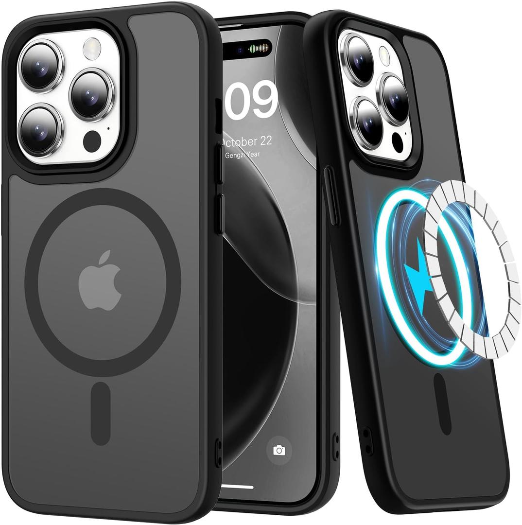 LUMARKE Strong Magnetic for iPhone 12 Pro Max Case Translucent Matte - Military-Grade Drop Tested - Slim Fit Shockproof Protective Phone Cover 6.7 for Women Girls - Black