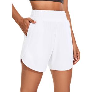 KPSUN Women's 5" Running Shorts Lightweight Quick Dry Workout Gym Shorts with Zipper Pockets (White, L)
