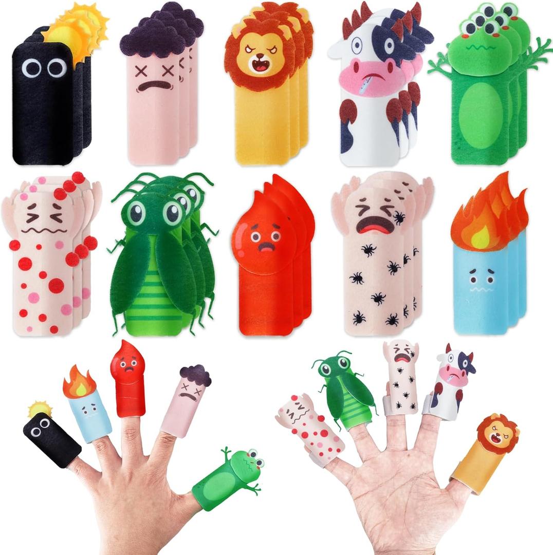 20 Pcs Passover Felt Finger Puppets Kit Passover Storytelling Role Play Finger Puppet Felt Ten Plagues Hand Puppet for Jewish Holiday Learning Storytelling Activities Pesach Seder Passover Christian