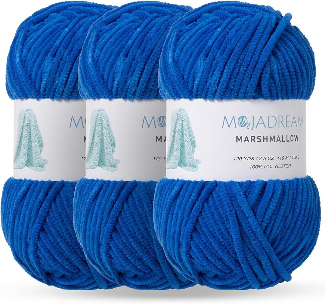 Marshmallow Yarn 3PCS 3.5oz Soft Chenille Yarn for Amigurumi Baby Blanket Yarn: No Shedding Soft Easy to Knitting and Crocheting Bulky 5# Yarn 3 Skeins of 100g (Princess Blue)