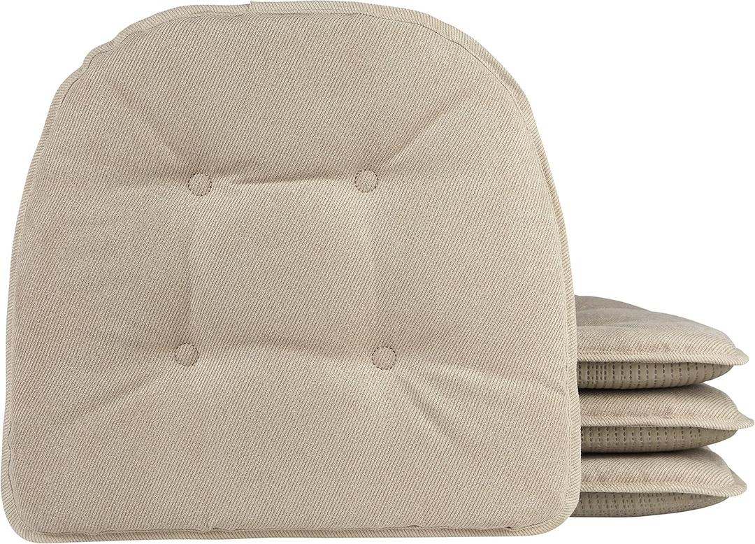Klear Vu Omega Non-Slip Chair Cushions, Assembled in USA, U-Shaped Skid-Proof Seat Pads for Dining Room, Kitchen, Office, 15"x16" 4 Pack Linear Stone 4 Count