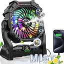 Misting Fan Portable with RGB Lantern, 30000 mAh Rechargeable Camping Mist Fan with Emergency Hurricane Supplies, Perfect Cooling Mister for Outdoor Travel (Black)
