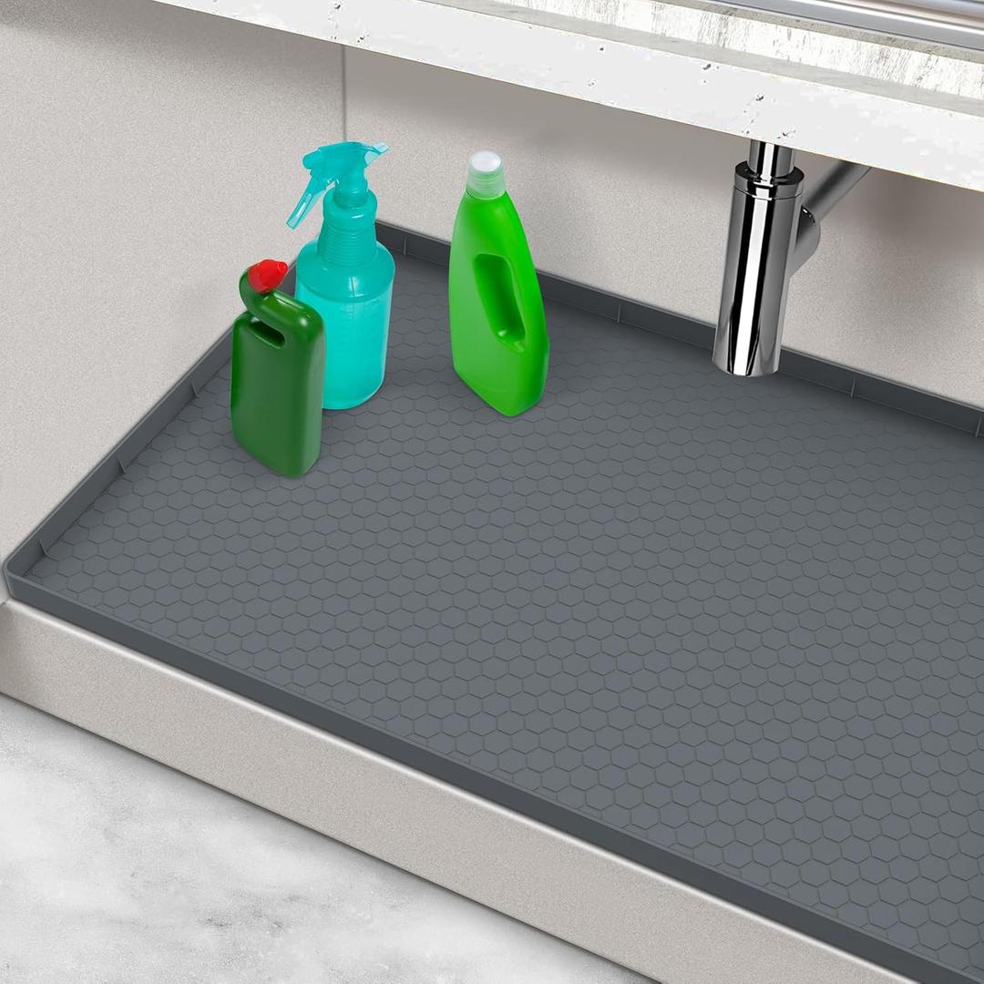 Waterproof Under Sink Mat, 28" x 19" Silicone Under Sink Mats for Kitchen, Under Kitchen Sink Mats and Protector Mat, Sink Cabinet Protector Mats for Bathroom, Gray