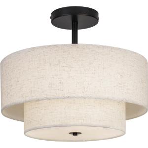 18 Inch Large Semi Flush Mount Ceiling Light Fixture with Dual Drum Design, Farmhouse Fabric Linen Shade for Bedroom, Living Room, Kitchen, and Dining - Modern Chandelier Lamp