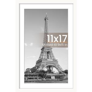 upsimples 11x17 Picture Frame, Display Pictures 9x15 with Mat or 11 x 17 Without, Wall Hanging Poster Frames, White, 1 Pack