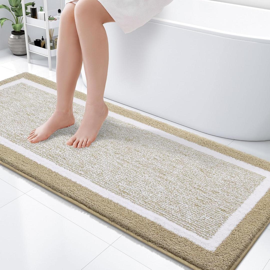 OLANLY Bathroom Rugs 59x24, Extra Soft and Absorbent Microfiber Bath Mat, Non-Slip, Machine Washable, Quick Dry Shaggy Bath Carpet, Suitable for Bathroom Floor, Tub, Shower (Long, Beige)