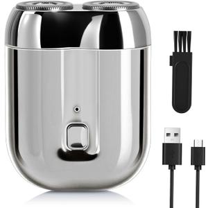 Mini Electric Shaver for Men Women, Pocket Dual Head Shaver, Rechargeable Waterproof Compact Travel Electric Razor, USB Close Battery Portable Razor for car, Travel, Office, Home use (Silver)