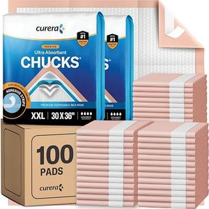 Curera Chucks® Premium Disposable Underpads - 30x36 [100-Pack] Bed Pads | Ultra Absorbent Chux Incontinence Disposable Adult with Adhesive Tape, Leak-Proof Pee Pads Pet Training XX-Large Bulk Pack